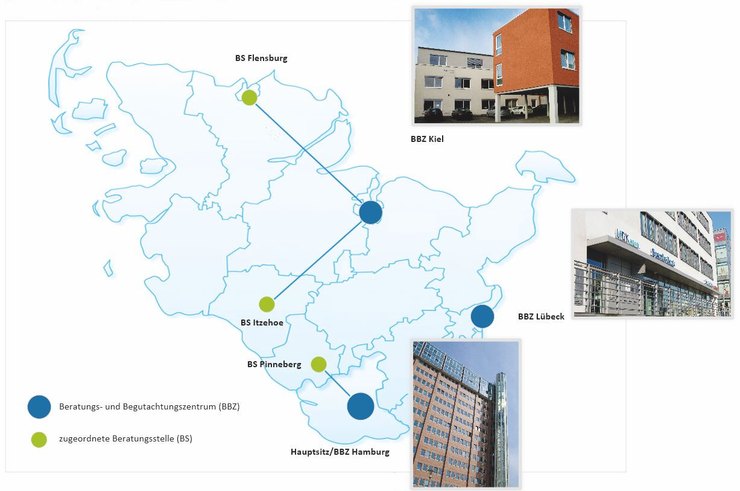 Standorte des Medizinischen Dienstes Nord in Hamburg und Schleswig-Holstein